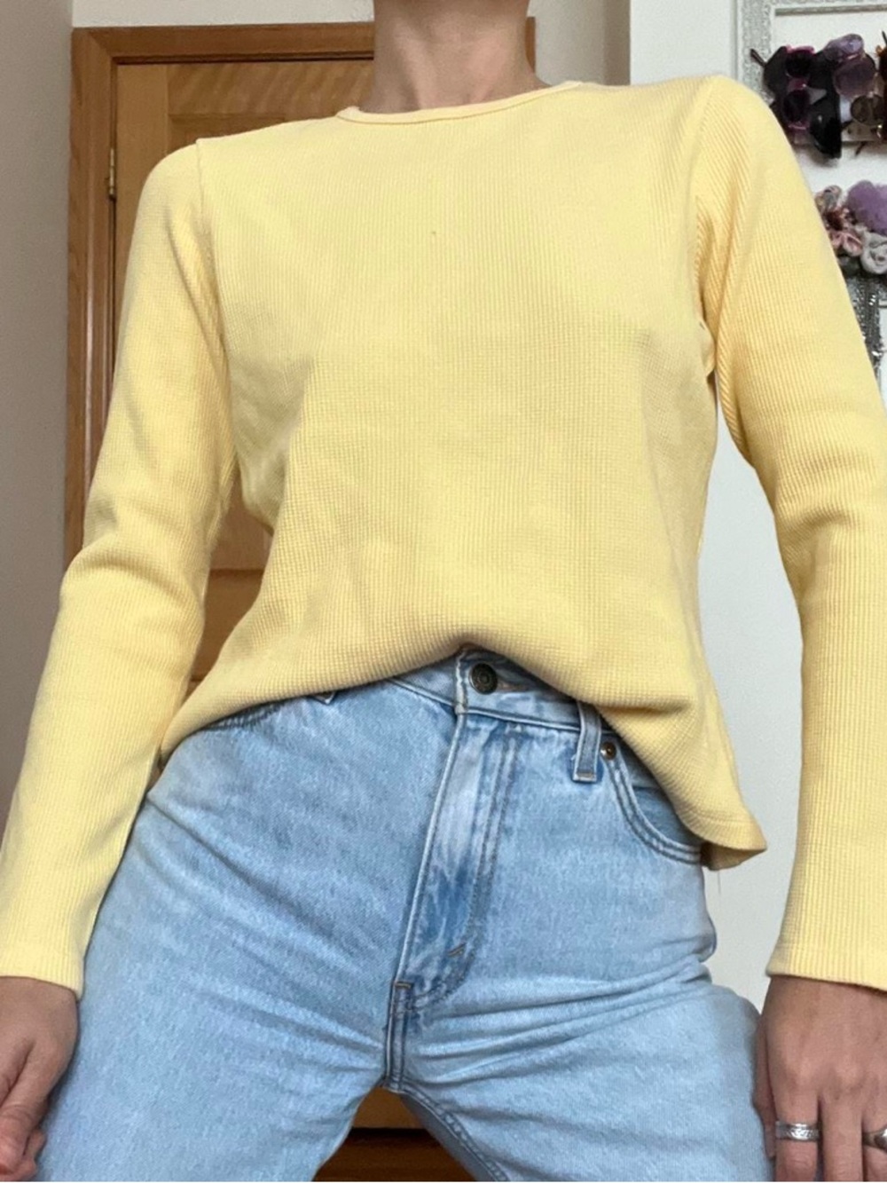 Thermal Ribbed Knit Yellow Long Sleeve Top